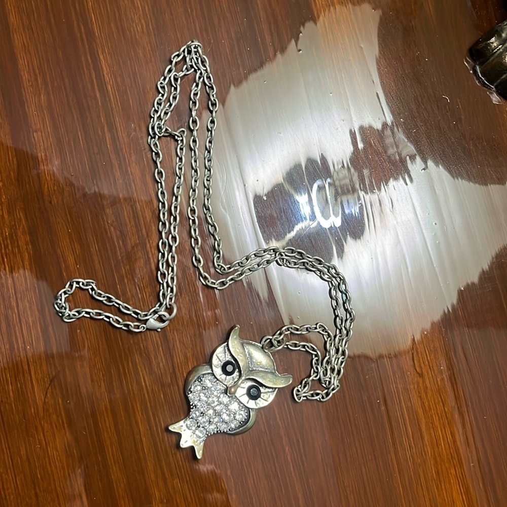 Rhinestone Vintage owl necklace